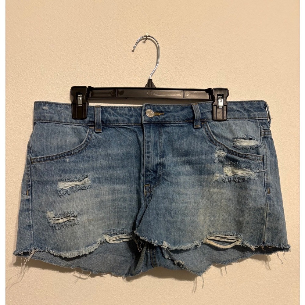 HM &Denim Womens Light Wash Distressed Cut Off Jean Shorts Regular Waist Size 10